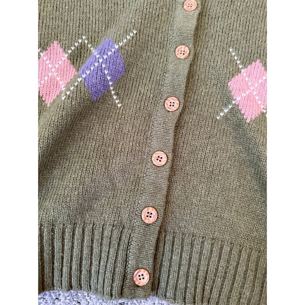 Lee one true fit vintage wool cropped argyle cardigan sweater XL - Picture 4 of 4